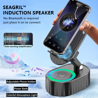 SEAGRIL™ 2025 Smart 4-in-1 Phone Stand — Induction Speaker, Power Bank & Ambient Light